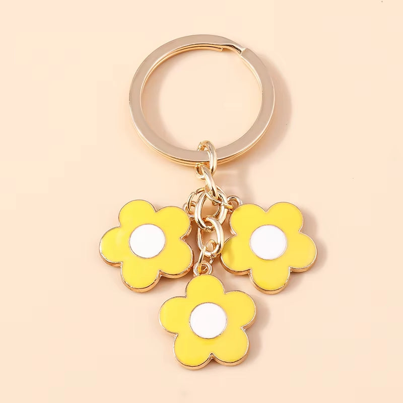 Aihua 40 Colors Cute Plant Keychain Enamel Sakura Flower Keyring for Women Girl Handbag Pendant Car Key Holder DIY Jewelry Gifts