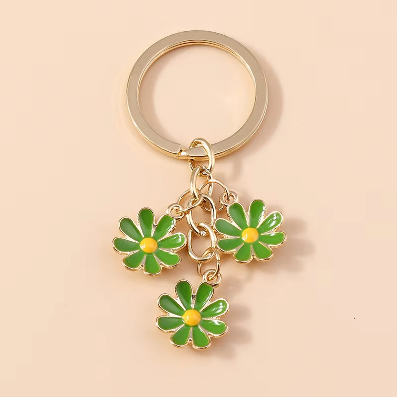 Aihua 40 Colors Cute Plant Keychain Enamel Sakura Flower Keyring for Women Girl Handbag Pendant Car Key Holder DIY Jewelry Gifts