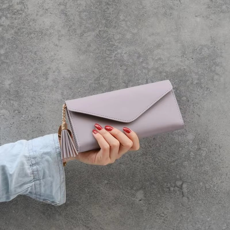 2023 Fashion Women Wallets Zipper Purses Black Light Gray Red Long Section Clutch Wallet Soft PU Leather Money Bag