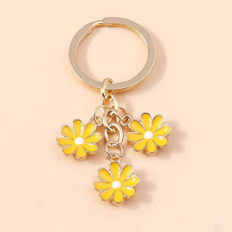 Aihua 40 Colors Cute Plant Keychain Enamel Sakura Flower Keyring for Women Girl Handbag Pendant Car Key Holder DIY Jewelry Gifts