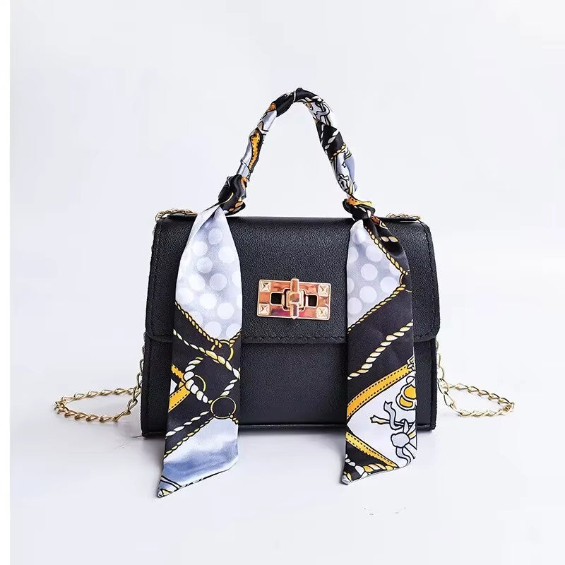 Women Girls Fashion Simplicity Solid Color Handbag Niche Design Silk Scarf Mini Chain Single Shoulder Crossbody Bag Bandolera