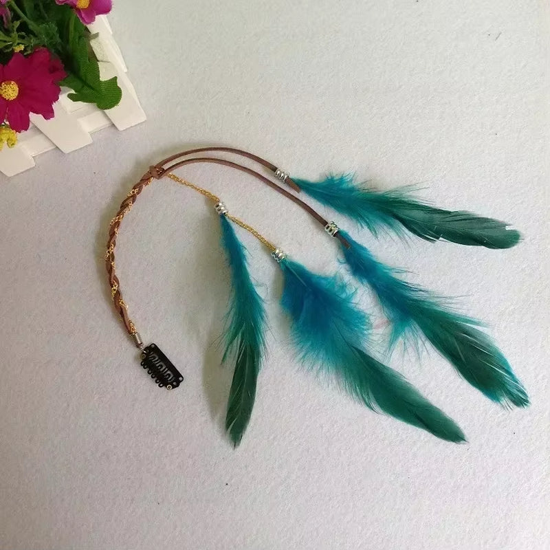 2024 New Fashionable Boho Feather Headband Wig Beaded Feather Headdress Handmade Hair Clip Girl Hair Accessories High Quality