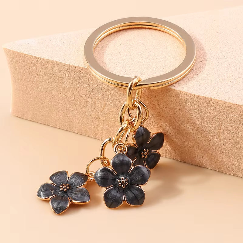 Aihua 40 Colors Cute Plant Keychain Enamel Sakura Flower Keyring for Women Girl Handbag Pendant Car Key Holder DIY Jewelry Gifts