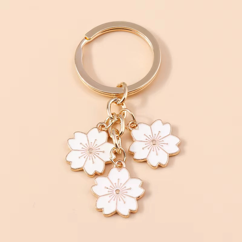 Aihua 40 Colors Cute Plant Keychain Enamel Sakura Flower Keyring for Women Girl Handbag Pendant Car Key Holder DIY Jewelry Gifts