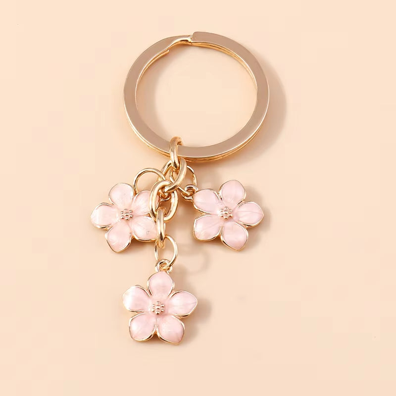 Aihua 40 Colors Cute Plant Keychain Enamel Sakura Flower Keyring for Women Girl Handbag Pendant Car Key Holder DIY Jewelry Gifts