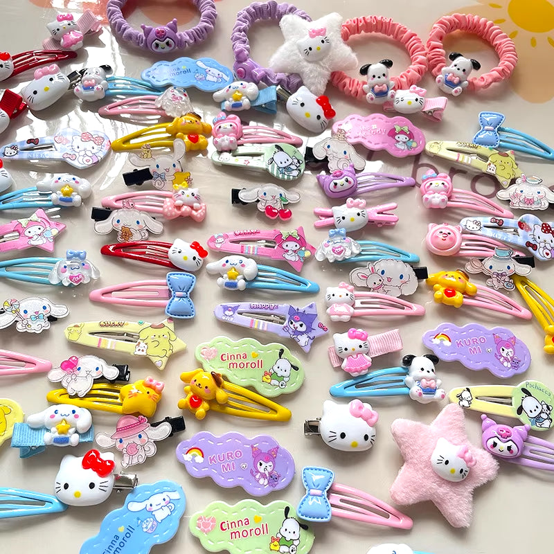 21Pcs Y2K Hello Kitty Hair Clip Barrette  Hair Clip Hello Kitty 50 Anniversary for Girls Kawaii Hellokitty Accessories