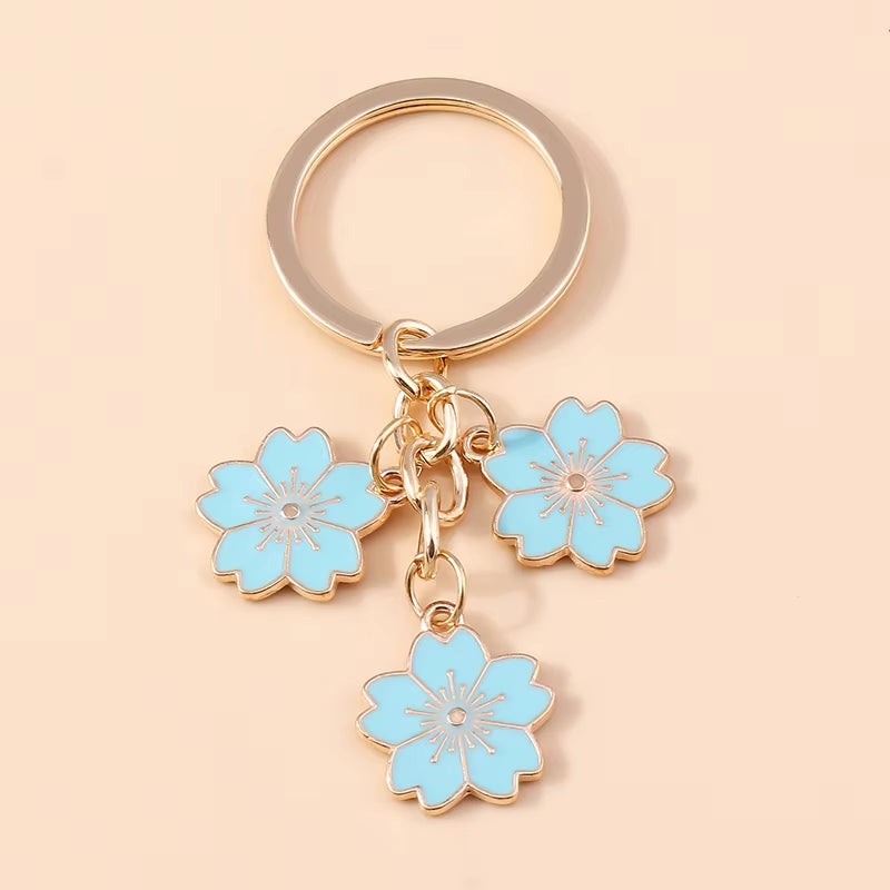 Aihua 40 Colors Cute Plant Keychain Enamel Sakura Flower Keyring for Women Girl Handbag Pendant Car Key Holder DIY Jewelry Gifts