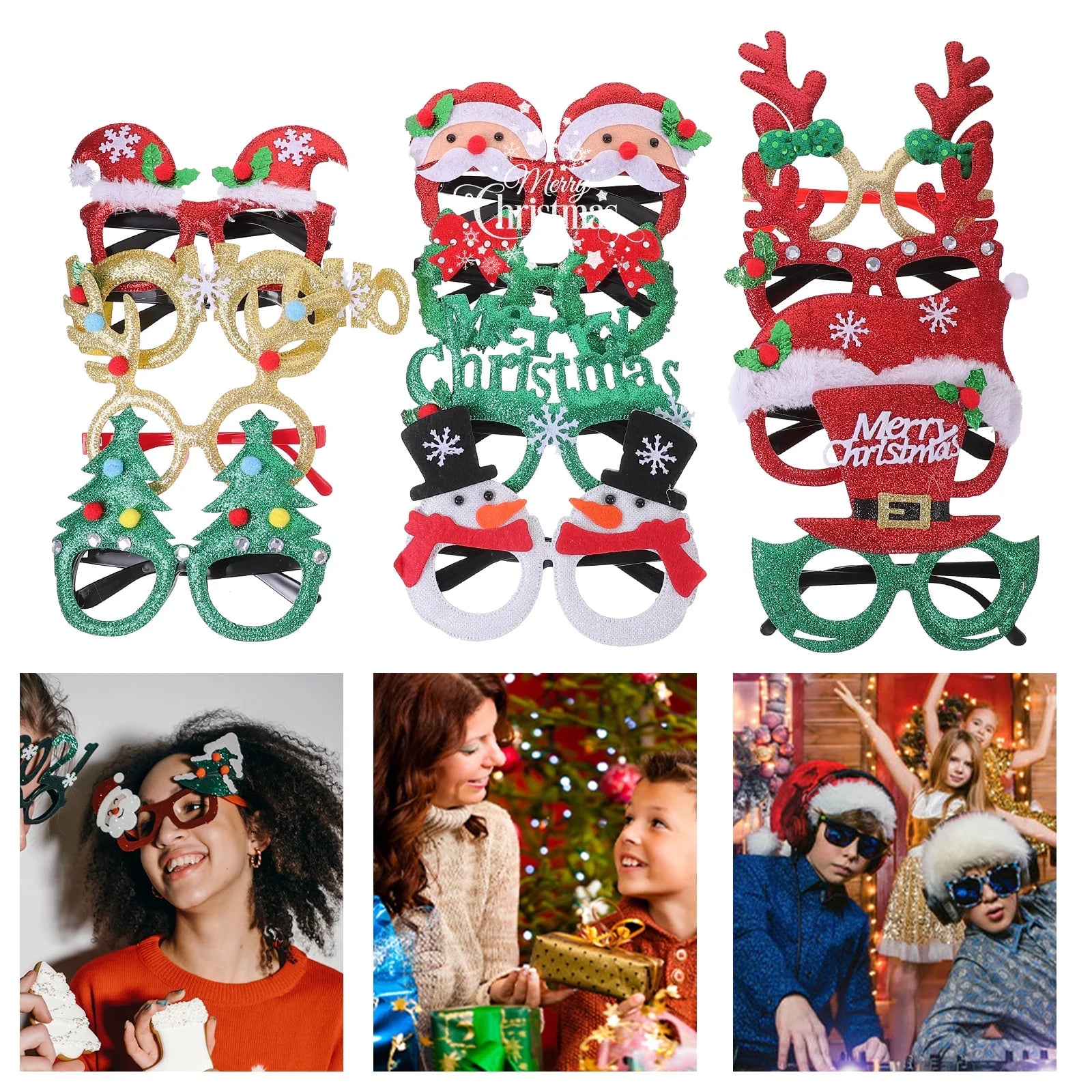 12Pcs Reusable Christmas Glasses Xmas Party Eyewear Lovely Plastic Xmas Glasses Frames Party Favors