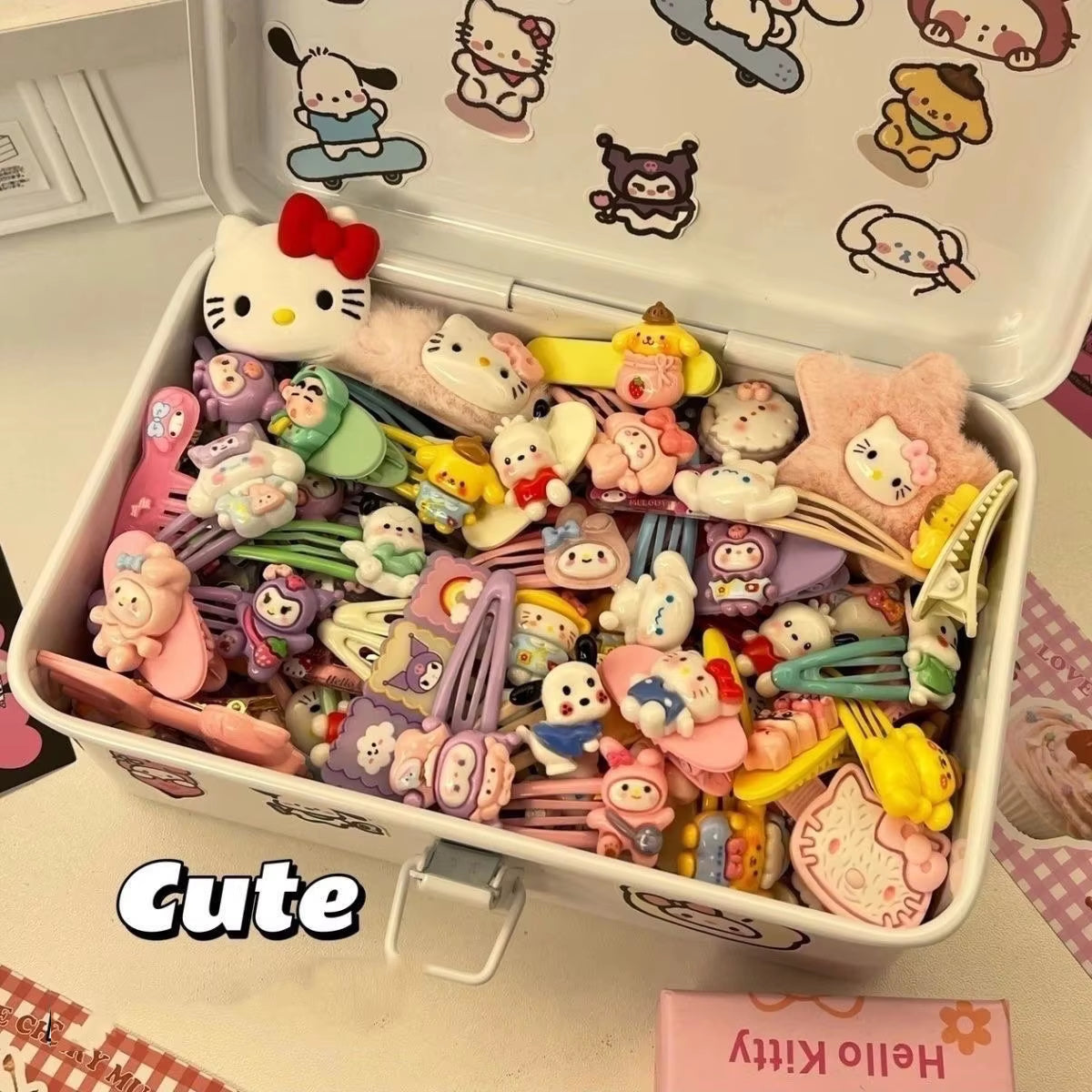 21Pcs Y2K Hello Kitty Hair Clip Barrette  Hair Clip Hello Kitty 50 Anniversary for Girls Kawaii Hellokitty Accessories