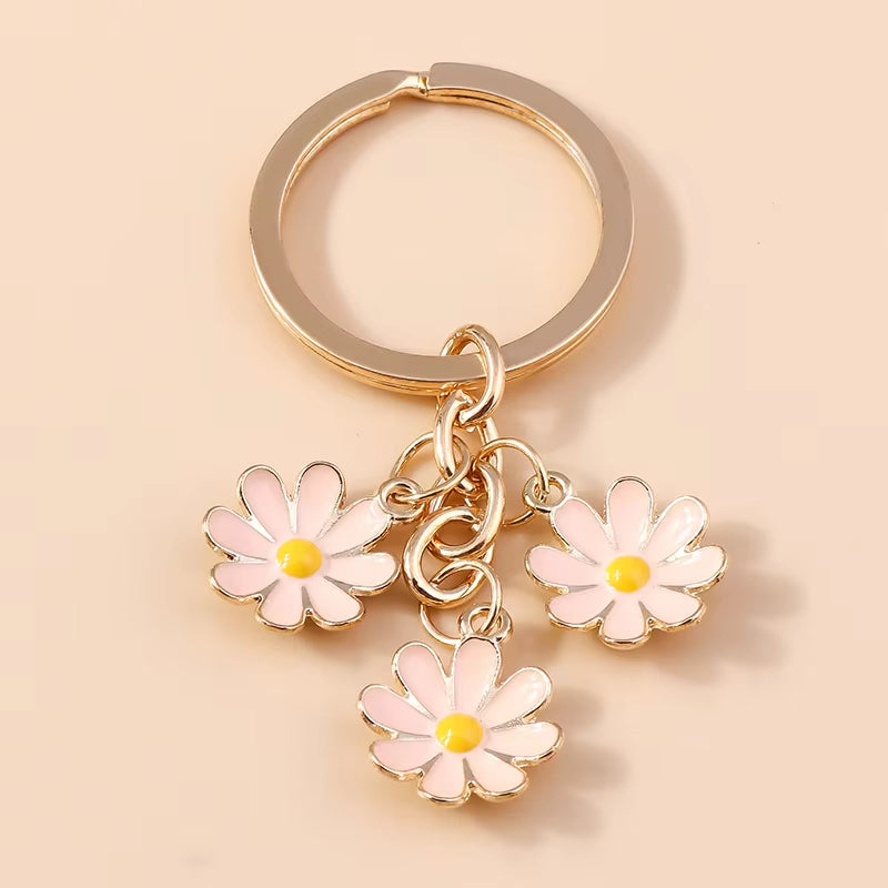 Aihua 40 Colors Cute Plant Keychain Enamel Sakura Flower Keyring for Women Girl Handbag Pendant Car Key Holder DIY Jewelry Gifts