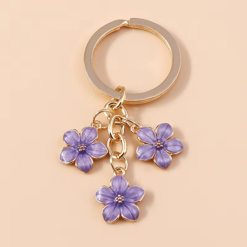 Aihua 40 Colors Cute Plant Keychain Enamel Sakura Flower Keyring for Women Girl Handbag Pendant Car Key Holder DIY Jewelry Gifts