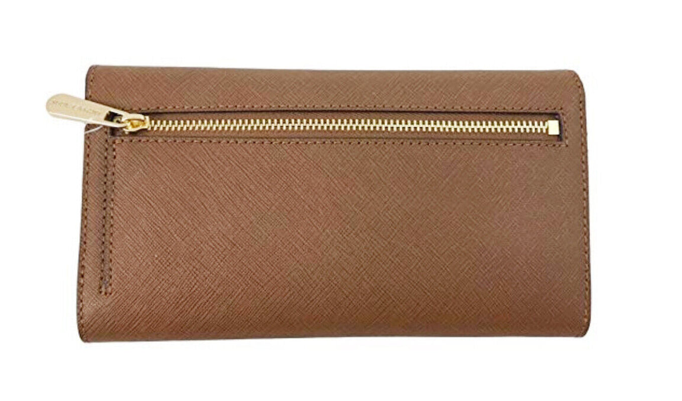 Michael Kors Jet Set Travel Large Trifold Wallet Signature MK Brown Black Pink