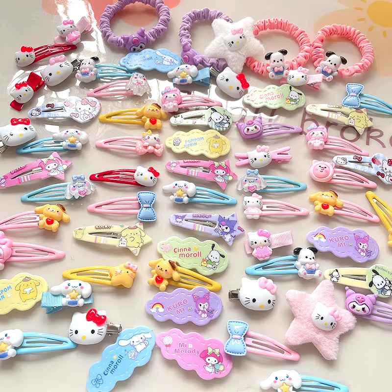 21Pcs Y2K Hello Kitty Hair Clip Barrette  Hair Clip Hello Kitty 50 Anniversary for Girls Kawaii Hellokitty Accessories